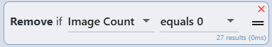 A screenshot showing the Feedbuilder UI with the block "Remove if Image Count equals 0"